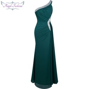 Angel-fashions Beading One Shoulder Silt Pleat Draped Evening Dress vestido de noiva 411 Green 201113