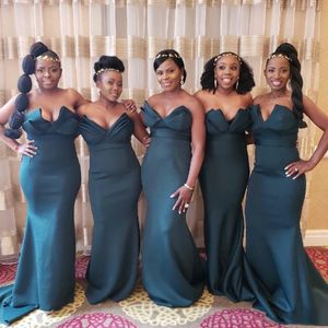 Bridesmaid Vintage Green Dresses Mermaid Sweep Train Ruffles Ruched Pleats Sweetheart Neckline Custom African Made Maid of Honor Gown