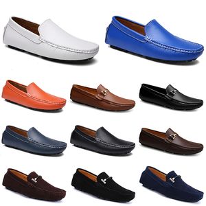 Läder Doudous Men Casual Drivings Skor Andningsbar Soft Sole Light Tans Svart Navys Vita Blå Silver Yellows Grays Footwears All-Match Outdoor Cross-Borders