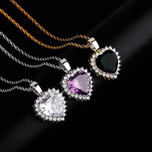 14K Gold Gem Stone Red Pink Purple Green Clear Lab Ruby Pendant Necklace Micro Pave Bling Bling Pendant Hip hop Jewelry