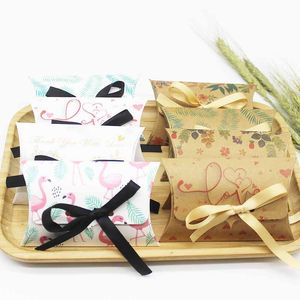 Kraft Pillow Gift Box with Ribbon for Wedding Birthday Baby Bridal Shower Holiday Party Gift Favor Packing Boxes