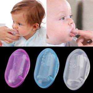 Spädbarn nyfödd babyfinger tandborste barnsäkerhet silikon baby teether med låda mjuk tand rengöringsverktyg