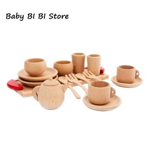 Strumenti per la tavola in legno Teiera Tazza da tè Teatime Party Play Toy Casa delle bambole in miniatura Accessori per la tavola da cucina per i giocattoli per bambini LJ201007