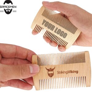 Amazon Supplier MOQ 100 PCS Natural Beech Wood Hair Comb Double Sides Beard Combs Customized LOGO Wooden Fine & Coarse Teeth for Men