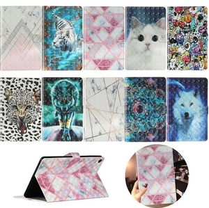 3D Painted Leather Flip Tablets Cases for ipad air 1 2 9.7 10.2 10.5 mini 12345 11 pro marble tiger cat Tablet ID Card Protective Cover