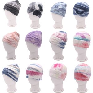 Зимняя Tie Dye вязаные шапки Теплый Beanie Для взрослых Коренастый Soft Stretch кабель Шерсть Cap Вязание шапочки Скупой Брим партии шляпы Поставки RRA3705