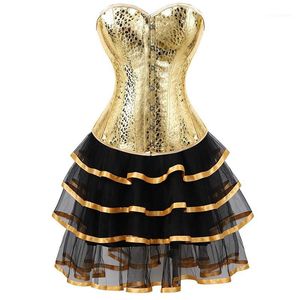 leather corset bustiers skirts dresses tutu burlesque plus size sexy corselet overbust costume cosplay gothic gold with bling1