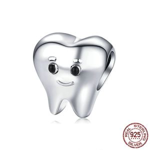 12 Genuine Sterling Silver Lovely Tooth Metal Charm Bead for Snake Bracelet Bijoux Cute Baby Dentist DIY Accessory Girl Birthday Gifts China Factory