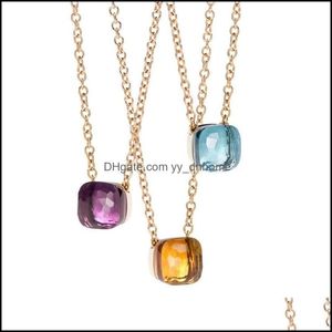 Hängsmycke Halsband Hängsmycken Smycken Baoyoc Berömd Märke Elegant Mticolor Candy Faceted Crystal och Stone Square Necklace Fashion Women Girl