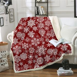 Snowflake Throw Kocowe Sherpa Polar Miękkie Ciepłe Zimowe Czerwone Koce Xmas Christmas Prezent Pluszowe Bedspreads Do Łóżka Sofa Car Cover 201112