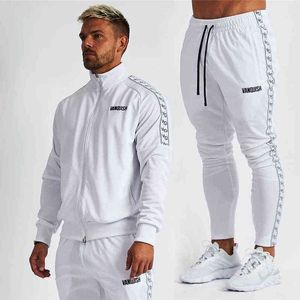 Streetwear стройный мужской костюм на молнии мужская куртка повседневная одежда мужские брюки вышитые фитнес спортивный костюм G1222