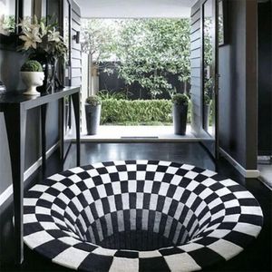 Vortex Illusion Dywan 3d Pułapki Efekt Bottomless Hole Dywan Okrągła Czarna Biała Siatka Pokój Sypialnia Anti-Slip Mats Moda Rug 201225