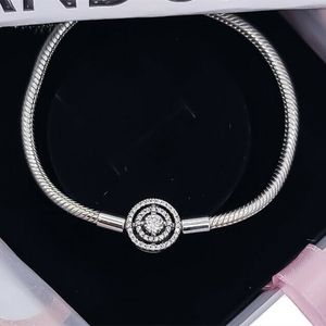 Pandora Jewelry Moments Halo Snake Chain Bracelet 925スターリングシルバーチャームビーズブレスレットセットロゴALEバングル子供誕生日ギフト590038C01