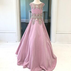 Glitter Pageant Dresses for Teens Juniors 2020 Gorgeous Pink Glitter Fabric Cap Sleeves Pageant Party Gowns Lace-Up AB Stones Crystals