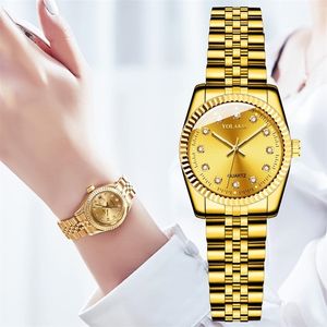 Kvinnor Klockor Top Märke Luxury Fashion Diamond Ladies Armbandsur Rostfritt Stål Guld Mesh Strap Kvinna Quartz Watch