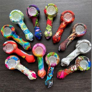 hot Selling cartoon Silicone Pipe With smoking Glass Bowl 20 Hookahs styles mini oil Pipes Reuse and Unbreakable Tobacco Hand