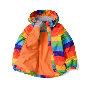 아이들 따뜻한 방풍 코트 2020 여자 소년 겨울 자켓 어린이 윈드 재킷 무지개 양털 후드 겉옷 2 4 5 6 8 년 LJ201125