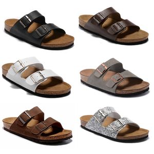 Arizona Frauen Männer lässige Kork-Pantoffeln flache Sandalen Mode Leder Flip Flops Metallketten Sommer Beach Slipper Schuhe Größe 34-47 EUR