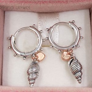 Authentic 925 Sterling Silver Pandora Heart & Conch Shell Hoop Stud Earrings luxury for women men girl Valentine day birthday gift 289000C00