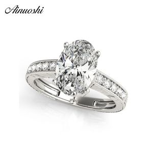 Ainuoshi 925 Sterling Silver White Gold Color Oval Corte 3C Ringos de casamento Mulheres Silver Bridal Rings Princess Party Jewelry Gifts Y200106