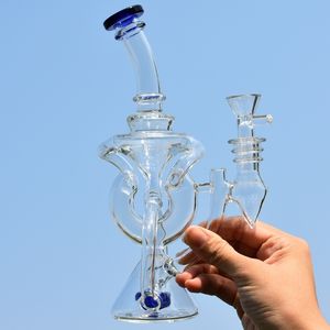 8.6 inch Length Thick Recycler Glass Bongs Smoking Accessories Percolator Exquisite Water Pipe Oil Dab Rig 14mm Female Joint with Glass Tobacco Bowl for Smokers