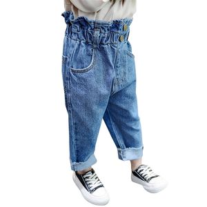 Bebé menina jeans cor sólida estilo casual crianças crianças cintura alta roupa 220222