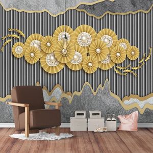 Niestandardowa ścienna tapeta 3d stereo Golden Geometryczne Linii Tło Wall Decor Dekoracje Salon Sypialnia Home Decor Papel de Parede 3 D
