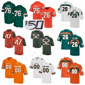 NCAA Football Miami Hurricanes College 20 Ed Reed Jersey 52 Ray Lewis 26 Sean Taylor 47 Michael Irvin Warren Sapp Orange Green White