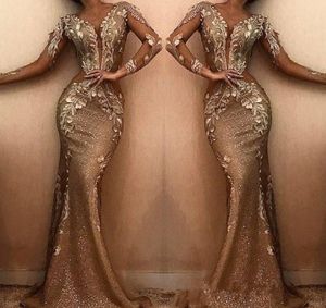 Sequins Prom Dress Mermaid Formal Party Gown Long Sleeve Black Girl Evening Dresses Sexy Flowers Custom Made Plus Size Dresses