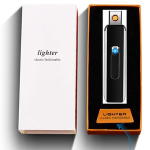 Creative Rechargeable Double-sided Cigarette Lighters Fingerprint Induction Flameless Windproof USB Lighter For Smoking