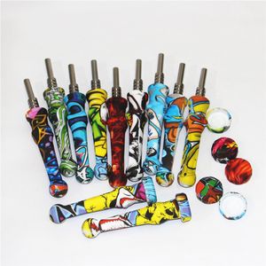 Rauchender Silikonnektar mit 14-mm-Titanspitzen, lebensmittelechtes Silikon, Mini-Dab-Strohhalm, Silikonrohr, Bohrinseln, Aschefänger aus Glas