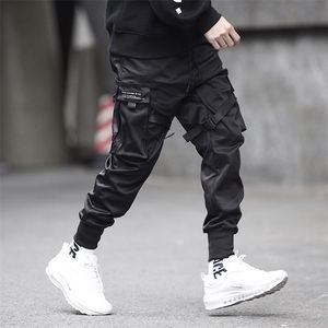 Prowow Men Ribbons Streetwear Cargo Pants Autumn Hip Hop Joggers Pants Overalls Black Fashions Baggy Pockets Trousers 220311