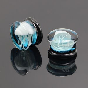 New 1 Pair Jellyfish Glass Ear Plug Gauges Earring Piercing Expander Flesh Tunnel Stretcher Body Jewelry