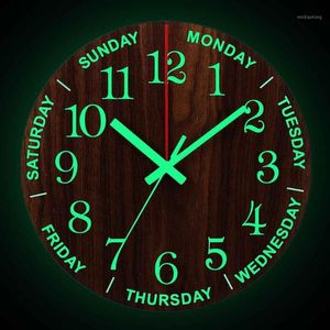 Wall Clocks Luminous Week Clock Creative Living Room Bedroom Wooden Hanging Table Retro Fashion Modern Simple Watch Night Light1