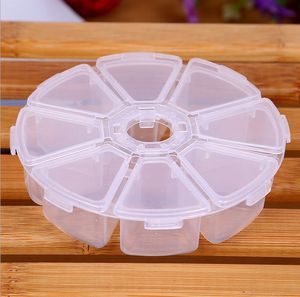 Diamond Painting Boxes Mini 8 Grids Rhinestone Gems Plastic Round Round Storage Box Case Makeup Clear Orangional Gif