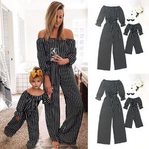 Mor och dotter kl￤der mamma och jag romper kvinnor barn flickor randiga playsuit bodysuit jumpsuit familj matchande kl￤der