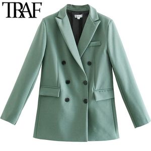 TRAF Woman Moda 2 Piece Set Outono Blazers Slim + Calças Longas Elegante Escritório Lady Casaco Casual Casaco Sólido 220315