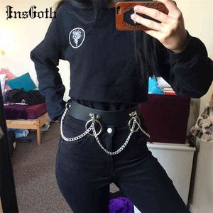 Kobiety Gothic Black PU Paski Łańcuch Ukryty przycisk Goth Cosplay Punk Style Hip Hop Moda Kobiet Belt Party Club Casual Belt Y220301