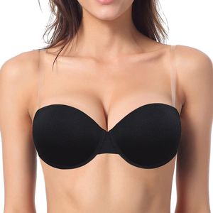 Dropship baklöst transparenta kvinnor vadderade push up bh strapless konvertibel justerad halv kopp enkel sexig underkläder varje dag LJ200822