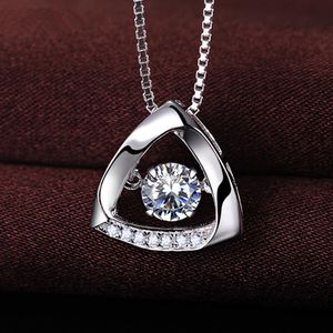 High Quality Moving Cubic zirconia Stone Triangle Pendant Sterling Silver Dancing Diamond Necklace For Women Gift