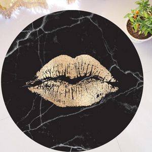 Teppiche Trendy Black Goldfolie Marmorlippen Küsse Runde Teppich Für Wohnzimmer Schönheitssalon Home Decor Moderne Glänzende Makeup Matte 100