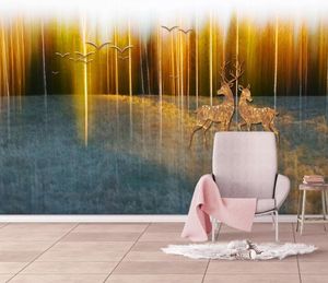 3D Wallpaper Murals Custom For Living Room Bedroom Kitchen Home Decor European Golden Woods Bird Elk Background Wall