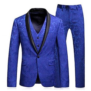 Homens xale lapela 3 peças terno Slim se encaixam um vestido de botão terno terno tuxedo jaqueta calça + colete homens ternos para traje de casamento homme 201106