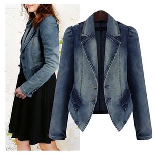 2019 Frühling Frauen Denim Jacke Blau Basic Mäntel Beiläufige Dünne Lange Hülse Plus Größe Mode Kurze Jeans Jacke für Mädchen t200319