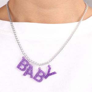 Oct. 6 Colors Glitter Acrylic Small Letter BABY Pendant Necklace for Women Trendy Jewelry Girl's Accessories