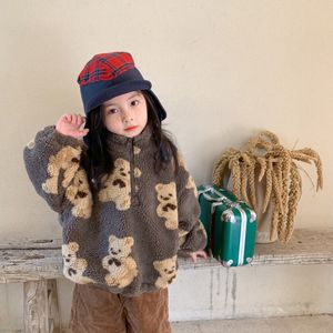 Inverno nuovo arrivo stile coreano orso modello cappotto di moda tutto-fiammifero di lana sciolto con cerniera per bambine e ragazzi LJ201125