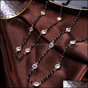 Diğer Mücevher Seti Moda Uzun Kristal Charm Boncuklu Kolye Boho Basit Altın Siery Sweater Zincir Kolyeler Kolye Collier Kadınlar Drop Deli
