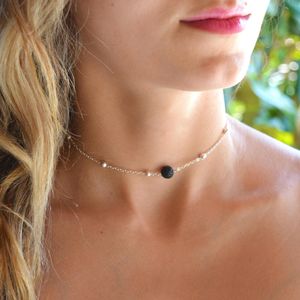 Guld silver mini svart lava stenpärlor diy eterisk olja parfym diffusor choker halsband charm krage smycken kvinnor