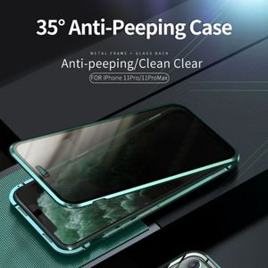 Anti Peeping Magnetic Cover Fodral för iPhone Pro X XR XS Max Clear Tempered Glass Metal Bumper Full Body Protection Privacy Case