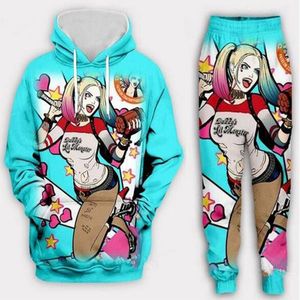 Neue Herren/Damen Harley Quinn Lustige 3D-Druck Mode Trainingsanzüge Rundhals Hip Hop Sweatshirt und Hosen 2 Stück Set Hoodies TZ09